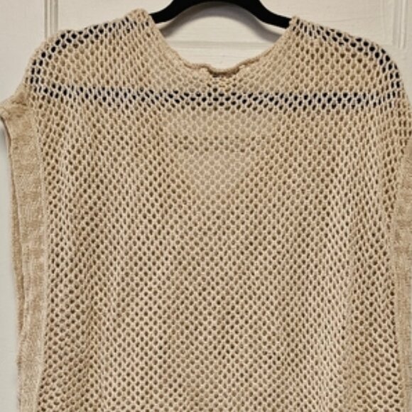Beige Knit Poncho with Fringe - Picture 5 of 6